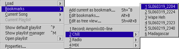 Main context menu, bookmarks submenu