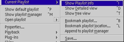 Main context menu, playlist submenu