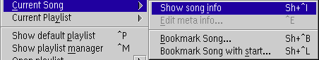 Main context menu, song submenu